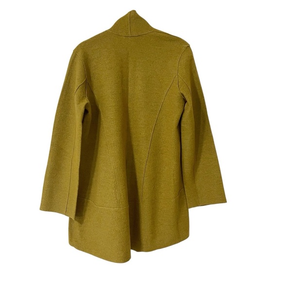 Eileen Fisher Mustard Open Front Cardigan Small Petite Merino Wool Lagenlook - Picture 2 of 9